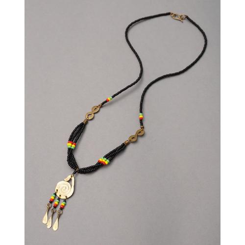 アフリカ ケニア 真鍮フリンジ ヘッド ラスタカラー ビーズ ネックレス