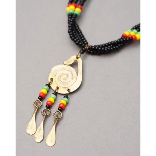 アフリカ ケニア 真鍮フリンジ ヘッド ラスタカラー ビーズ ネックレス
