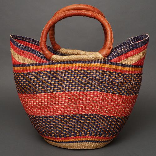 バスケット　4点セット　ブルキナファソ　ハンドル付きストライプバスケット バスケット 4点セット ブルキナファソ ハンドル付きストライプ