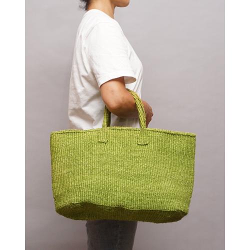 アフリカ　ケニア　新品　サイザル麻バック　Green　L ケニア サイザルバッグ 黄緑 グリーン ワイドタイプ Lサイズ