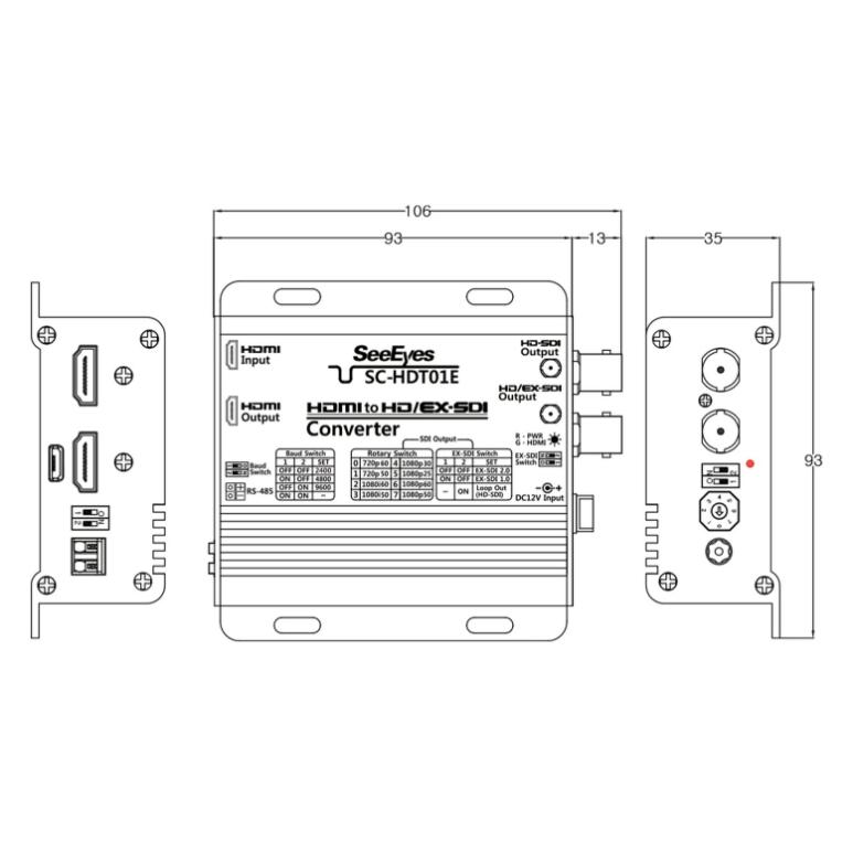 HDMI to HD/EX-SDI コンバーター 防犯カメラ 映像機器用 HD/EX-SDI対応