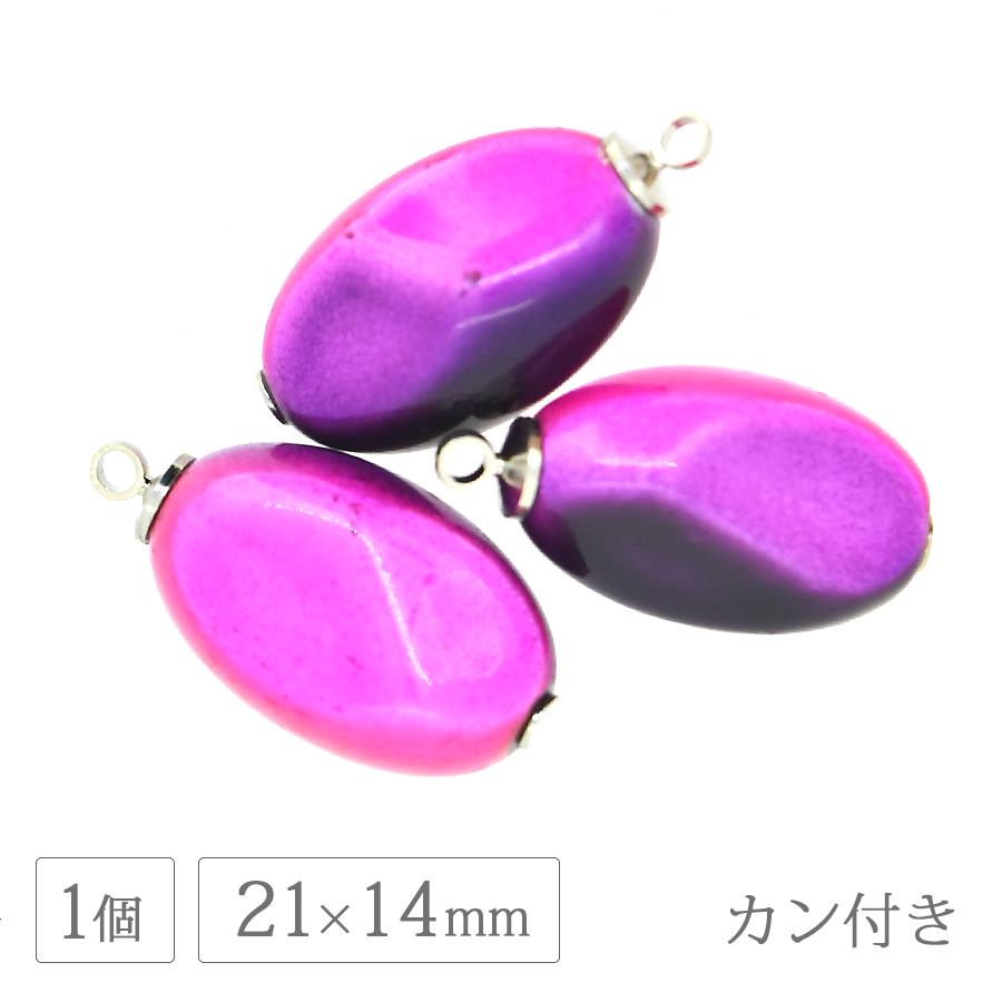 ガラス アクセサリーパーツ カン付き ファンシーオリーブ 21×14mm