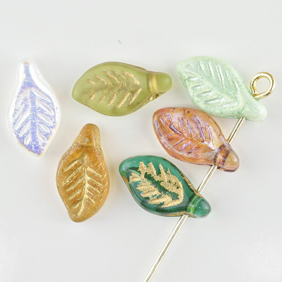 ビーズ パーツ チェコビーズ ベイリーフ ガラスビーズ 6個 色をお選び