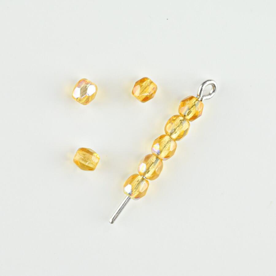 チェコビーズ FP 約3mm 20個 ライトトパーズAB ファイアポリッシュ