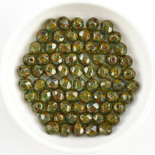 チェコビーズ FPラウンド6mm グリーンピカソ 1200個 パーツ アクセサリー ハンドメイド 手芸 手作り 素材