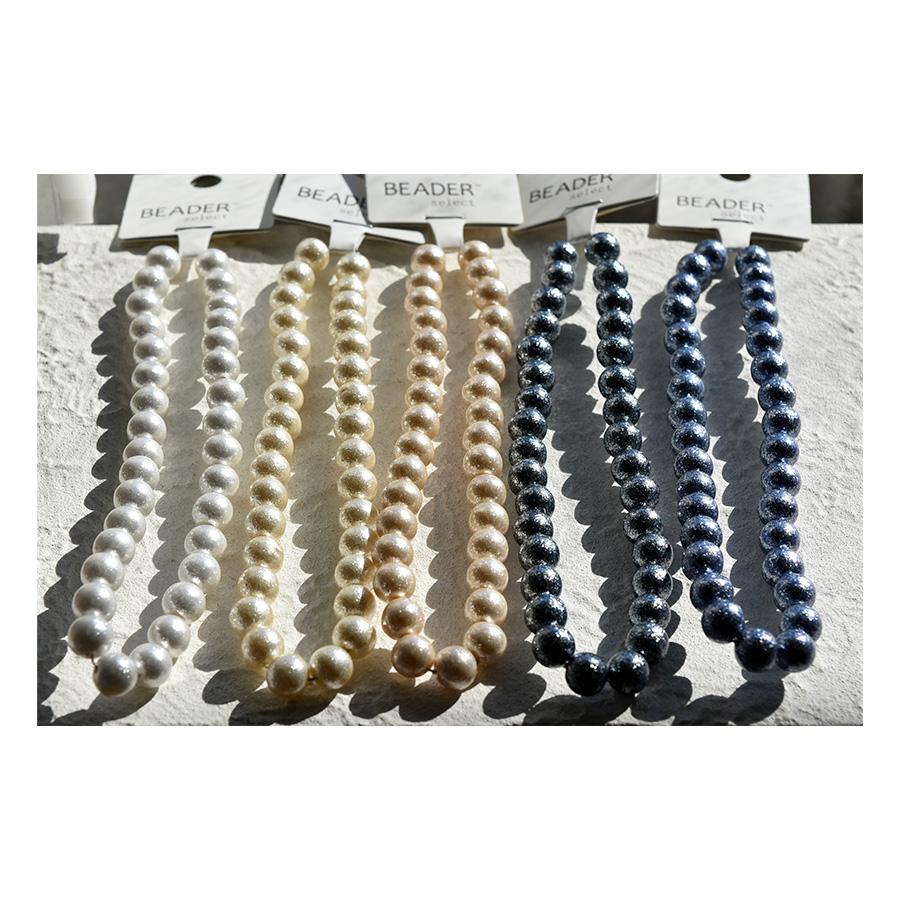 シャイニーパール 8mm 1本(約33個) 樹脂パール 穴あり ホワイト/キスカ