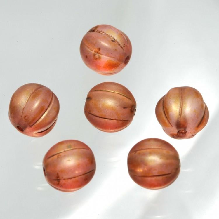 期間限定SALE】チェコビーズ パンプキン 8mm アンティークレッド 36個