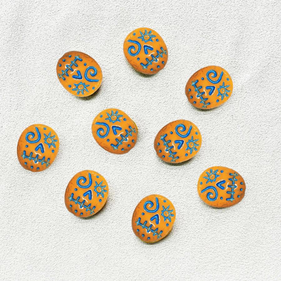 チェコビーズ ファニーフェイス 16×13mm オレンジ・ブルー 2個 パーツ
