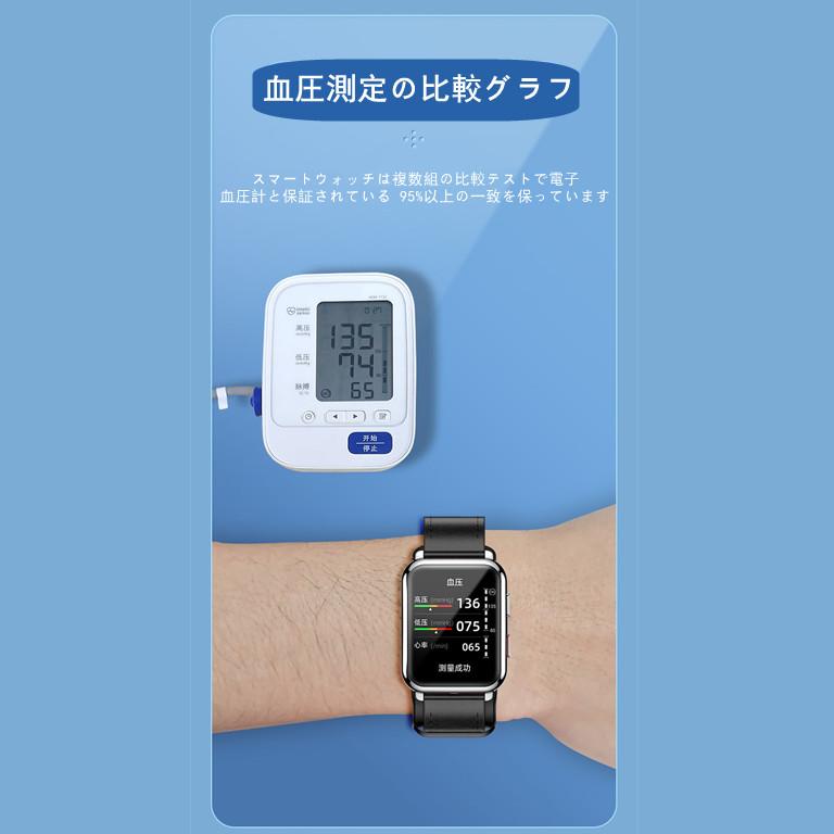 スマートウォッチ 日本製センサー 1.65インチ大画面 エアバッグ付く血圧計 体温 血中酸素SpO2 心拍数 健康管理 着信通知 呼吸率 運動モード 2022年 TPU