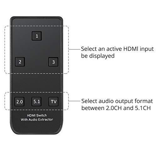 PROZOR HDMI切替器 音声分離 4K @ 60Hz HDMI2.0対応 3入力1出力 HDMIケープル usbケーブル リモコン付き｜bokukakuyasukun｜07
