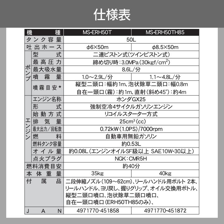 工進（KOSHIN） エンジン 噴霧器 動噴 MS-ERH50T 50Lタンク 最高圧力