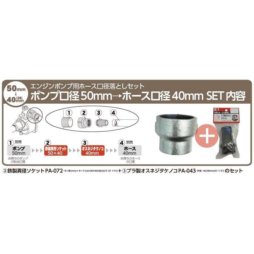 工進（KOSHIN） ポンプ用ホース口径落とし 50mm→40mm用異径ソケット＋
