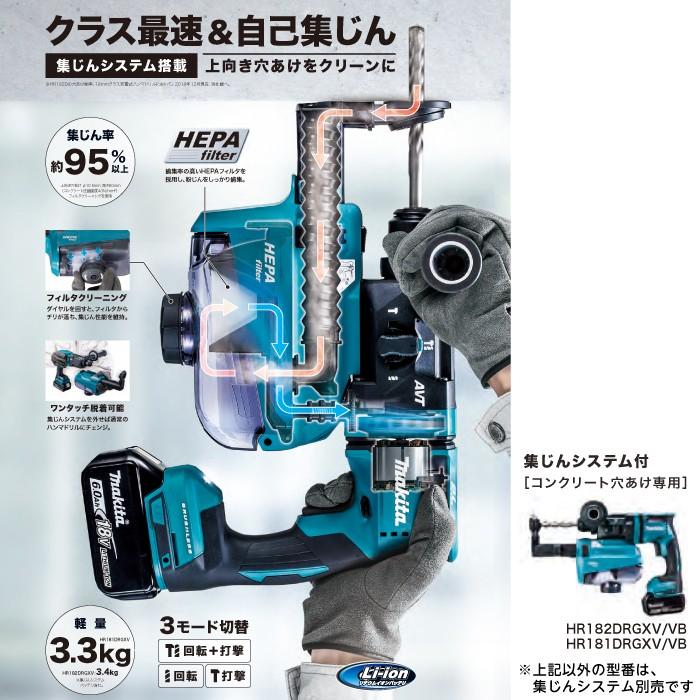 マキタ（makita） makita 18mm 充電式 ハンマドリル 青 HR182DZK 黒