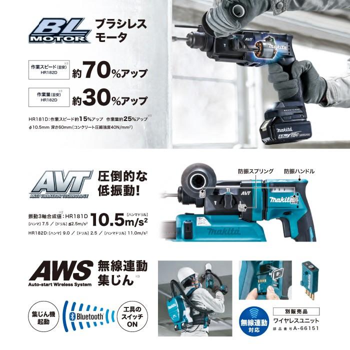 マキタ（makita） makita 18mm 充電式 ハンマドリル 青 HR182DZK 黒