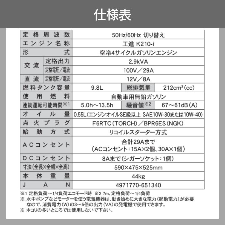 工進（KOSHIN） インバーター発電機 GV-29i 2900W 2.9kVA インバータ