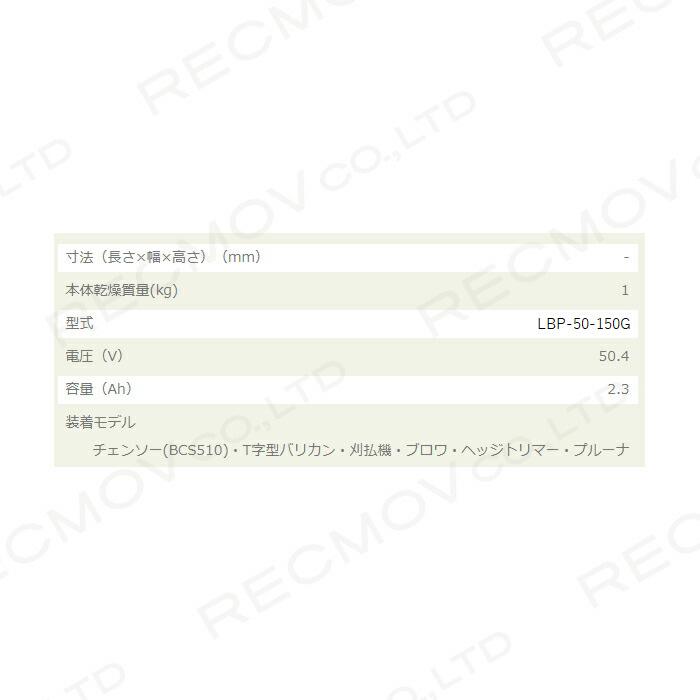 KIORITZ エコー バッテリー LBP-50-150G 1個 50V リチウムイオン KIORITZ エコー バッテリー LBP-50-150G 1個 50V リチウムイオン