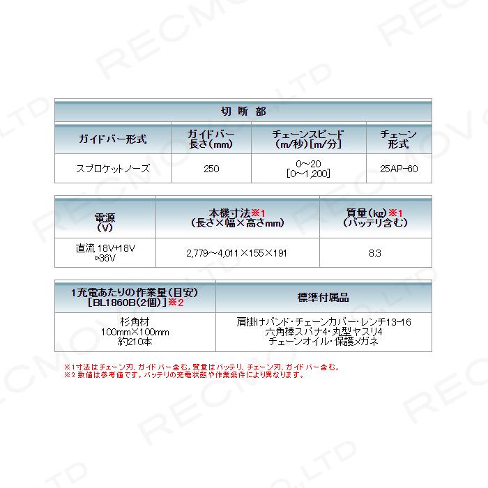 マキタ 充電式 チェーンソー 36V MUA251DZ 高枝チェーンソー マキタ 充電式 チェーンソー 36V MUA251DZ 高枝チェーンソー