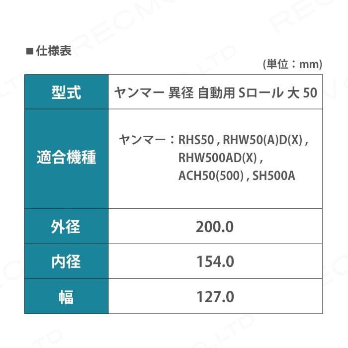 水内ゴム　通常ロール　ヤンマー　大　異径　高耐久　自動用　50