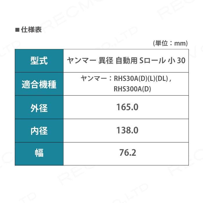 水内ゴム　通常ロール　ヤンマー　小　高耐久　自動用　異径　30