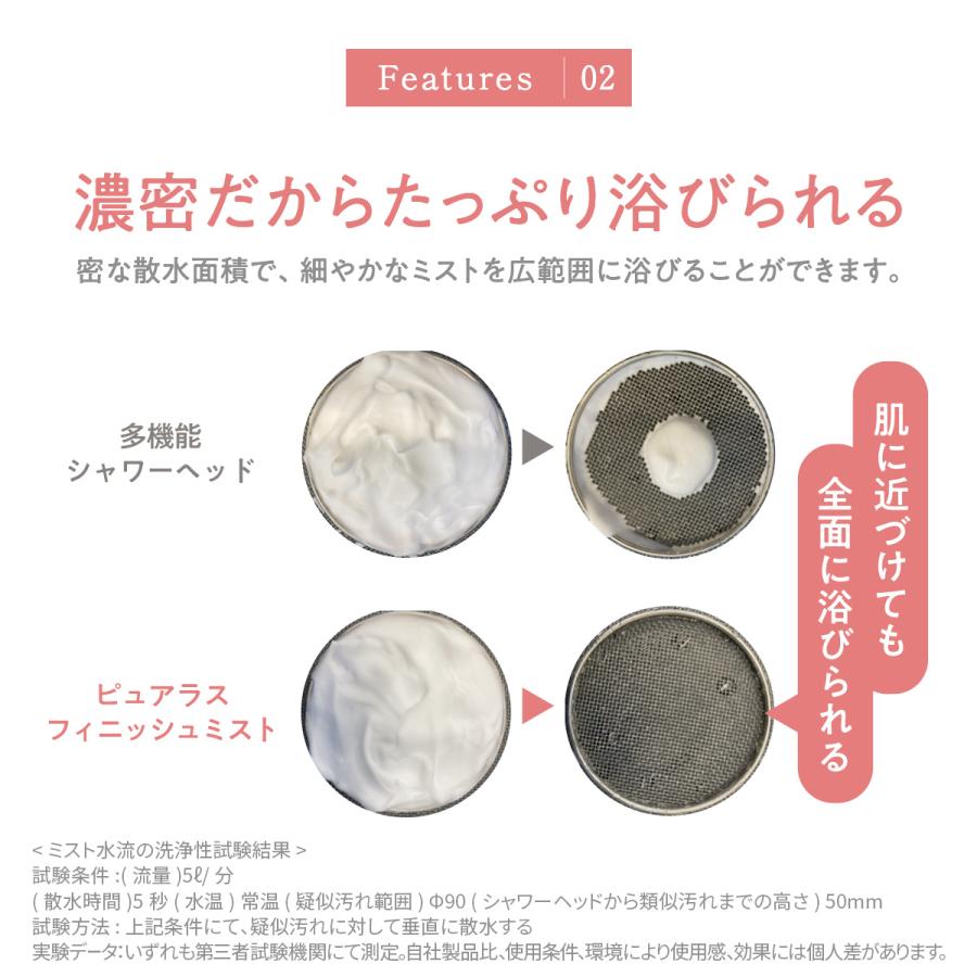 シャワーヘッド マイクロ ナノバブル ミスト 日本製 保湿力15％up うるおい 美肌 毛穴 クレンジング 保温 保湿 アトピー PureLUS_finish_mist 1年保証の画像