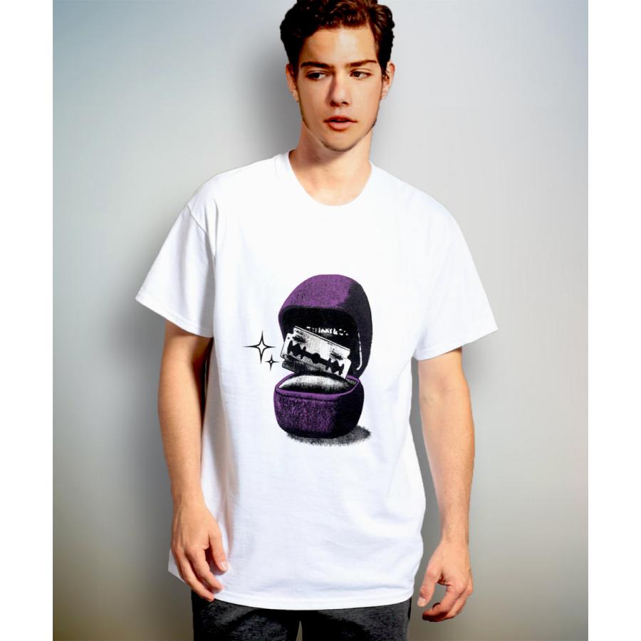 マリッジブルー marriage Blue 半袖カットソー ユニセックスTシャツ メンズレディース兼用デザイン カミソリ ティファニー パロディ コラージュ  ポップアート | 
