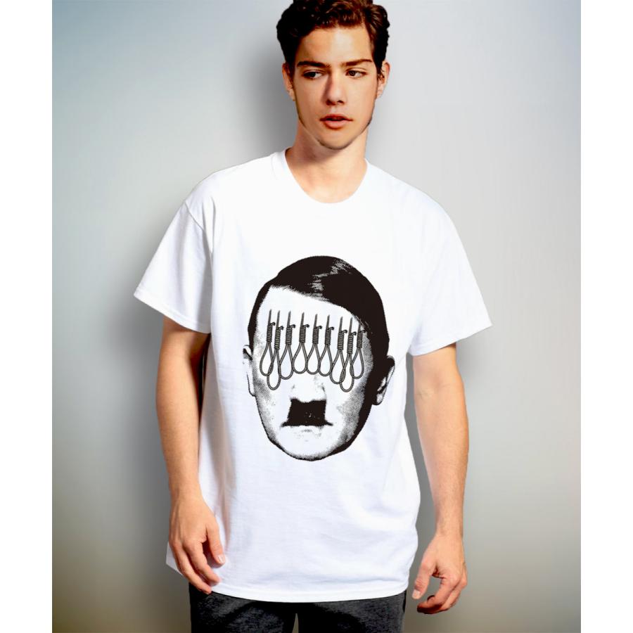ヒトラー ナチスイメージ ホワイト 半袖カットソー ユニセックスTシャツ bombing メンズレディース兼用デザイン 偉人パロディ ポップアート ストリート | 