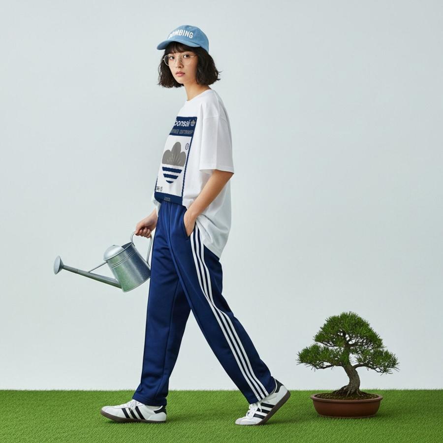 BANANATIME 半袖シャツ Mサイズ 葉柄 ホワイト/ネイビー Nilway シャツ オーバーサイズ花柄ドレープ 半袖 シャツ