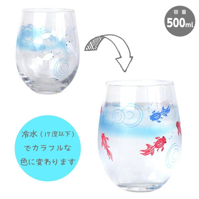 金魚デザインのガラスグラス 色が変わる冷感グラス 金魚 ロングタンブラー 400ml おしゃれ