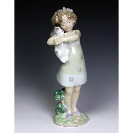 リヤドロ（Lladro リアドロ 陶器人形 置物） 犬と少女 そっと抱きしめ