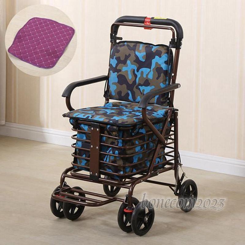 シルバーカー 老人用 手押し車 折りたためる フットペダル付き 高齢者 買い物カート おしゃれ 歩行介助 補助具 散歩 座面付き 高さ調節 ブレーキ付き ダイエット、健康 介護用品 EIM1422870171(13184円)