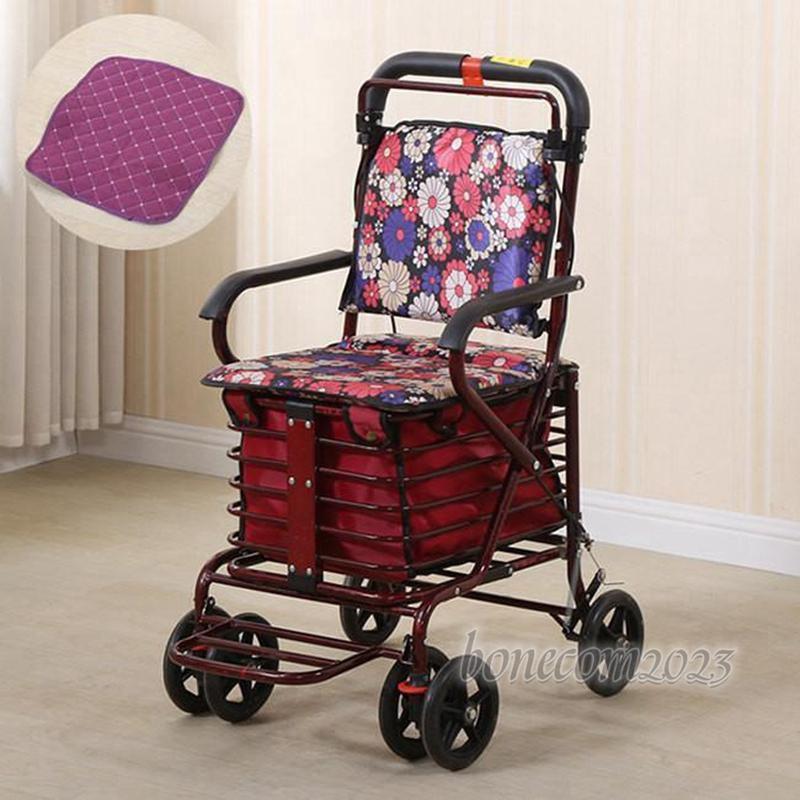 シルバーカー 老人用 手押し車 折りたためる フットペダル付き 高齢者 買い物カート おしゃれ 歩行介助 補助具 散歩 座面付き 高さ調節 ブレーキ付き ダイエット、健康 介護用品 EIM1422870171(13184円)