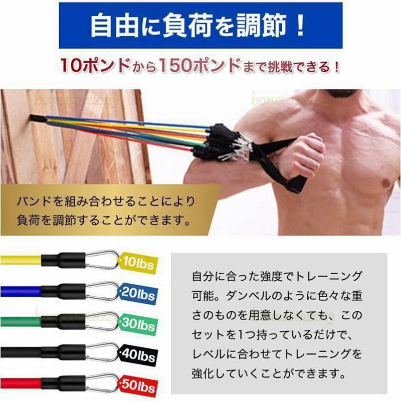 トレーニングチューブ 5本セット 強度別 エクササイズバンド ゴムバンド 筋トレチューブ フィットネスチューブ 筋トレ グッズ チューブ｜bonecom2023｜05