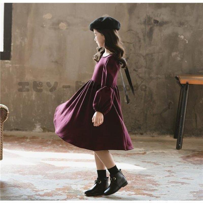 子供服 ワンピース 秋冬 長袖  キッズ 女の子 チュニック リボン 蝶結び 子供ドレス ジュニア ベビー服 おしゃれ 可愛い 新品 120 130 140 150 160｜bonecom2023｜04