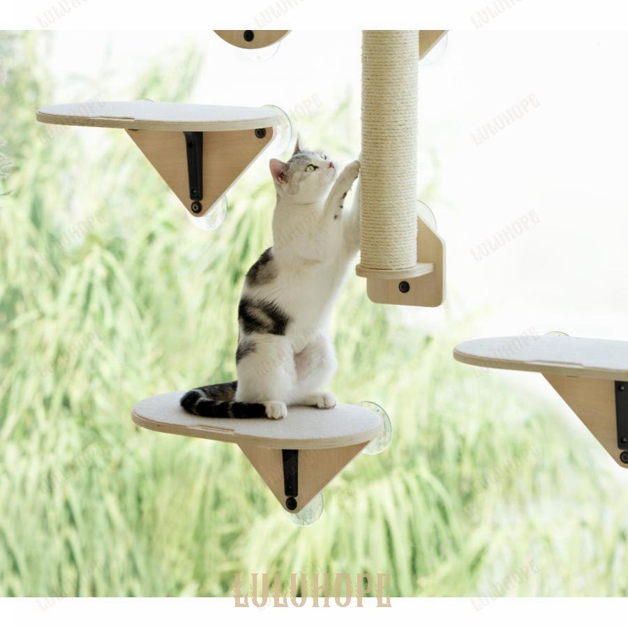 猫ステップ 猫ハンモック 吸盤式 木製 ウォールキャットシェルフセット 猫クライミングシェルフ ウォールキャットベッド 窓取り付け  猫爪とぎ｜bonecom2023｜02