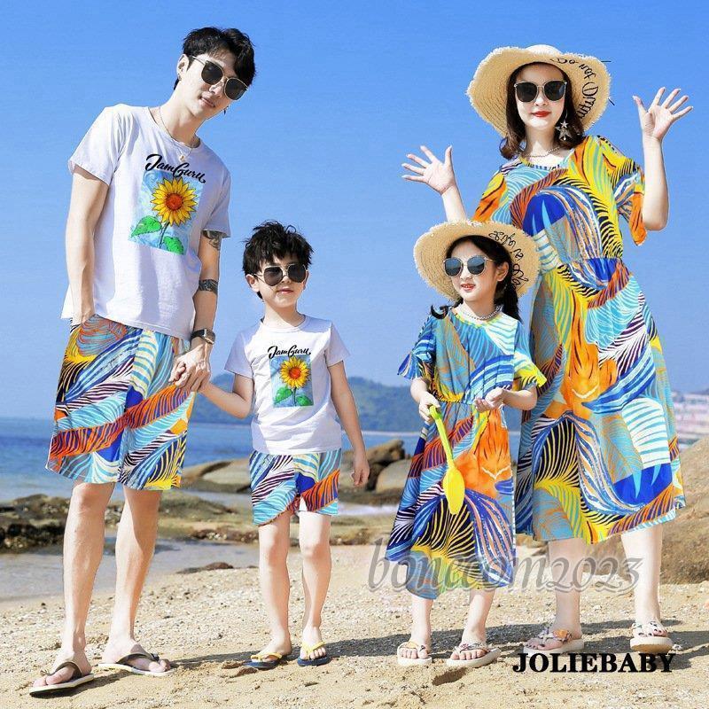 親子ペア 親子服 親子お揃い Tシャツ スカート パンツ 砂浜 海 家族旅行 ハーフパンツ ペアルック 恋人 カップル 民族風 象｜bonecom2023｜02