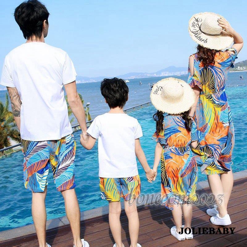 親子ペア 親子服 親子お揃い Tシャツ スカート パンツ 砂浜 海 家族旅行 ハーフパンツ ペアルック 恋人 カップル 民族風 象｜bonecom2023｜07