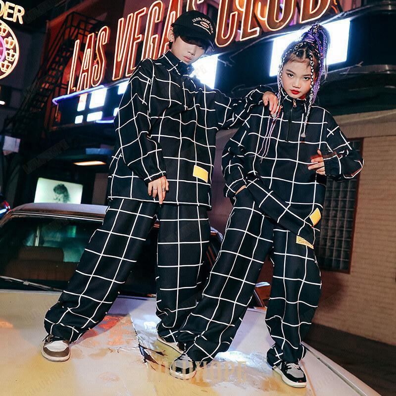 キッズダンス衣装 ヒップホップ HIPHOP セットアップ チェック アウター パンツ 子供 男の子 女の子 ガールズ ジャズダンス ステージ衣装 練習着 応援団 演出服｜bonecom2023｜04