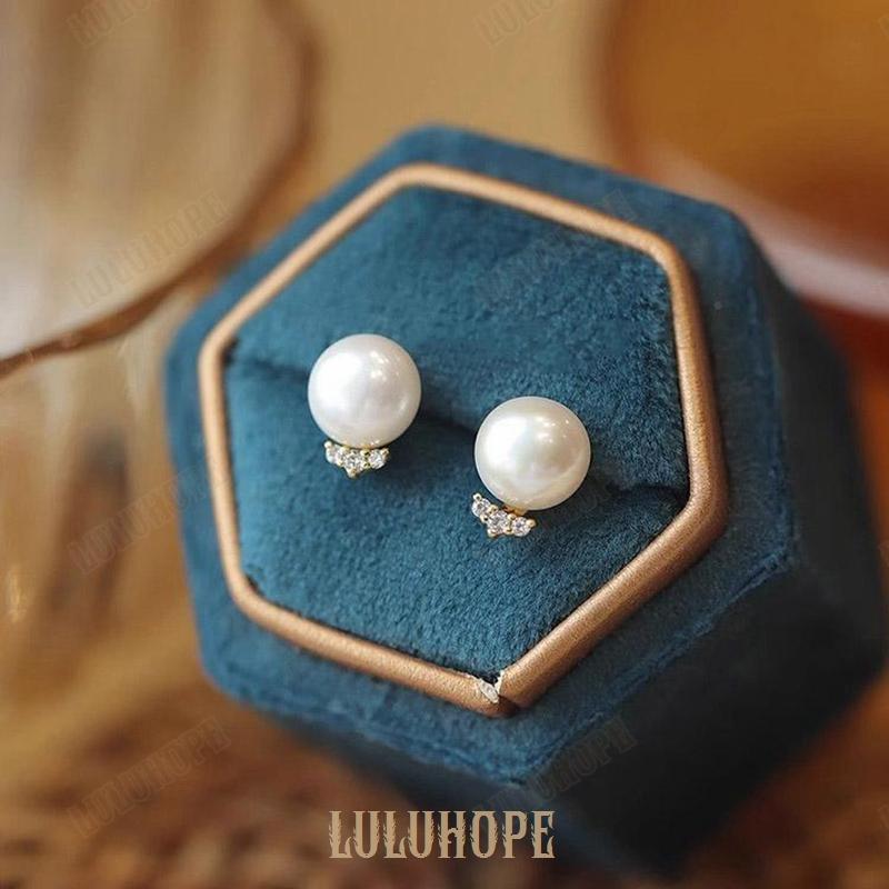 ピアス 18金 仕上げ 小ぶり パール CZ ダイヤモンド 韓国ファッション  