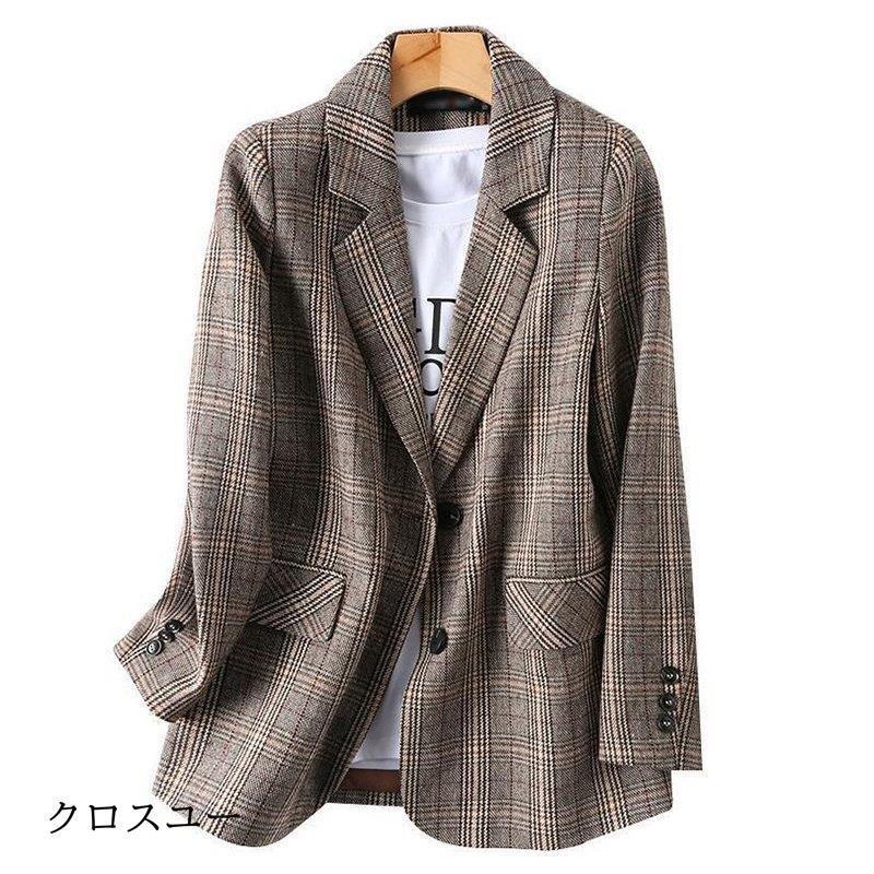 テーラードジャケット レディース チェック ジャケット 春 秋冬 グレン 