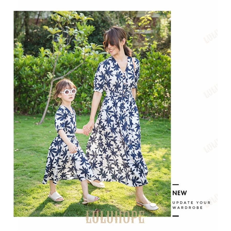 アロハシャツ メンズ キッズ 親子 リンク コーデ 親子 ペアルック 親子お揃い 母の日 親子ペア カップル服 花柄リゾートワンピース 上下セットアップ 夏 海｜bonecom2023｜12