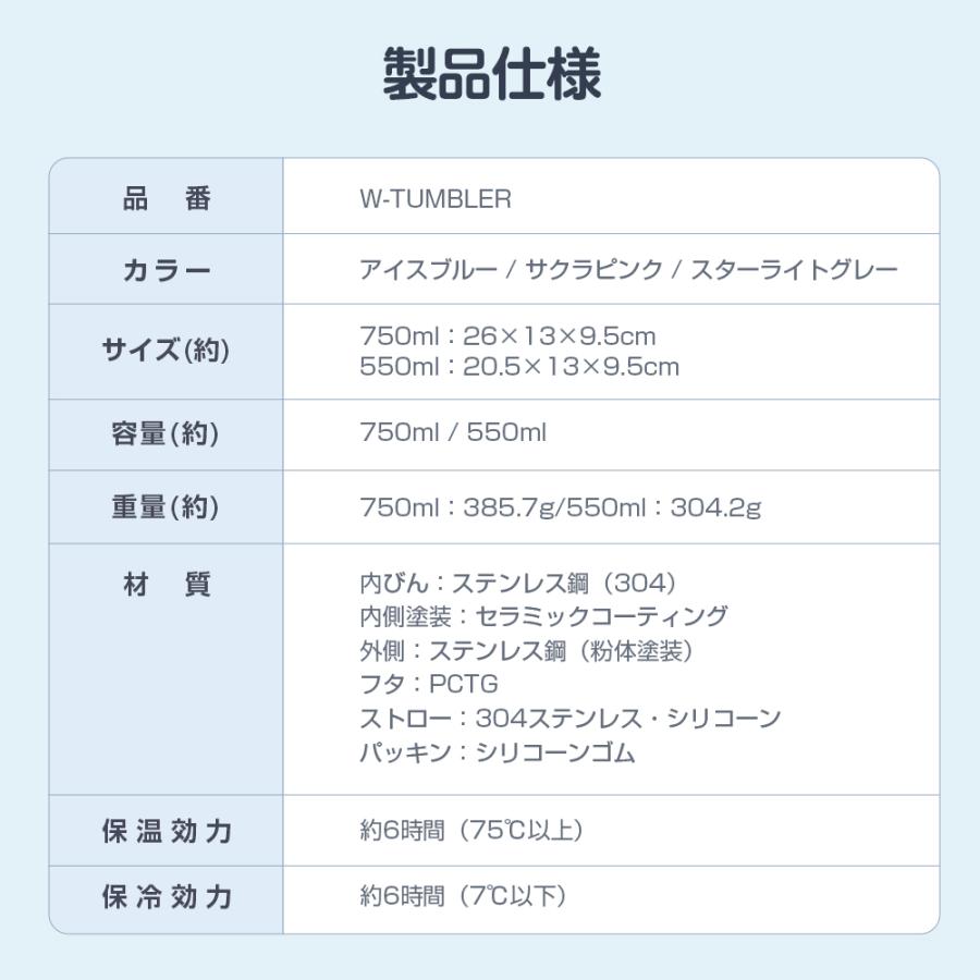 タンブラー ストロー付き 大容量 保冷 保温 セラミックコーティング 水筒 750ml 550ml 真空断熱 2WAY 車載対応 ハンドル付き 洗いやすい ステンレス |  | 17