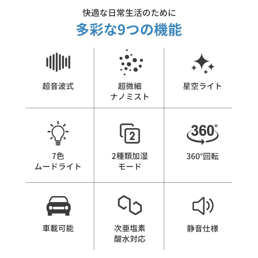 加湿器 x08 超音波式加湿器 次亜塩素酸水対応 水漏れ防止 保湿 ミニ加湿器 360°回転 MAX20時間持続 虹色ライド 超静音 省エネ おしゃれ 花粉症対策 | ブランド登録なし | 02