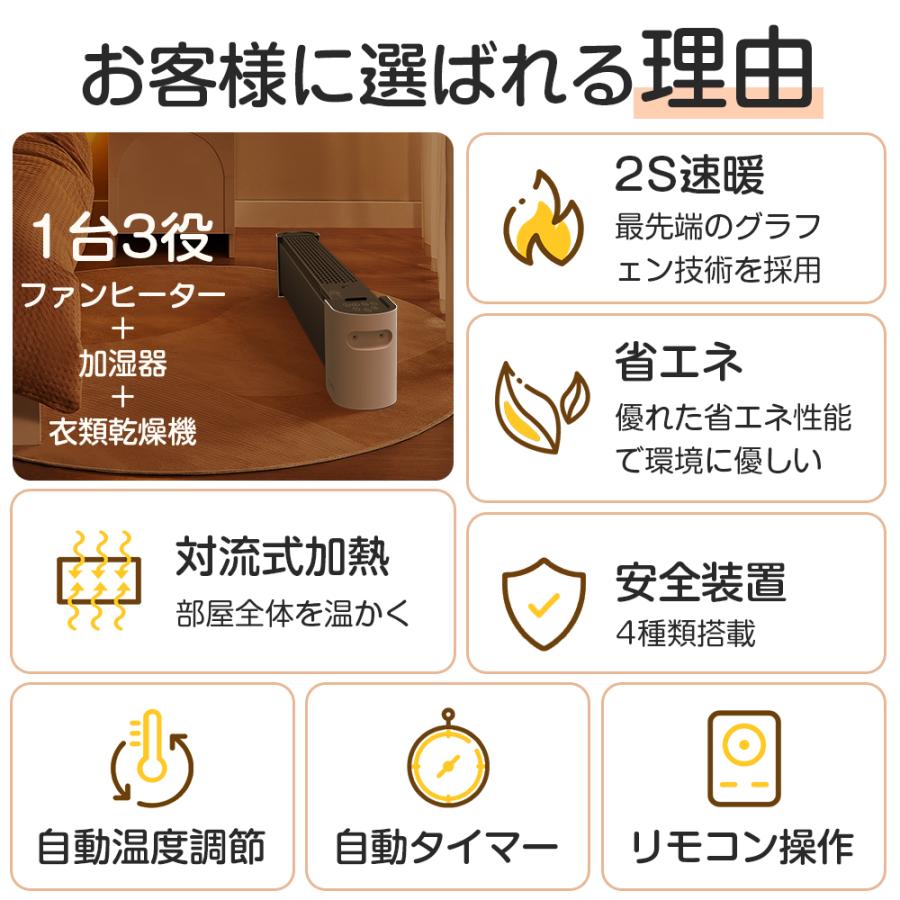 セラミックファンヒーター 対流式 加湿&加熱&乾燥 2秒即暖 122枚加熱