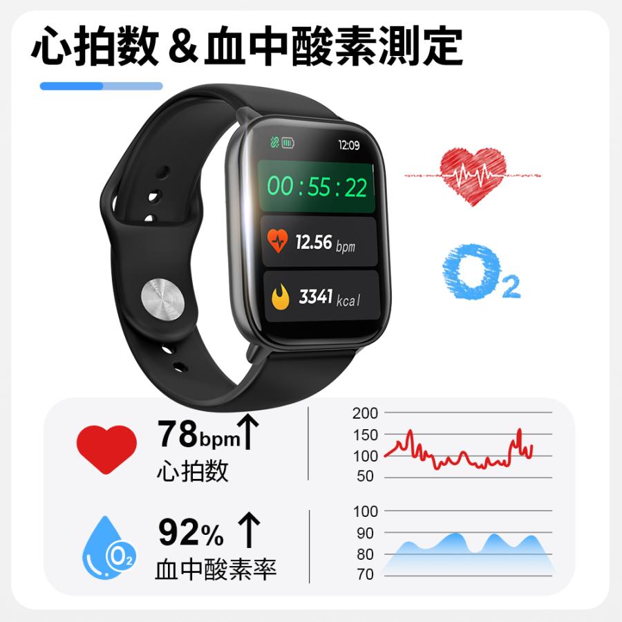 スマートウォッチ M18 1.85インチ大画面 Bluetooth5.3搭載 24時間健康管理 自動体温検知 血中酸素濃度測定 多機能 着信通知 睡眠検知 IP68防水 軽量 | itDEAL | 14