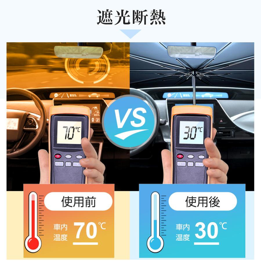 サンシェード 車 車用 遮光 断熱 傘式 車載用サンシェード jd88 軽 フロントサンシェード 車用パラソル 折りたたみ傘 6層加工 10本骨 日よけ UVカット 紫外線 | ブランド登録なし | 12