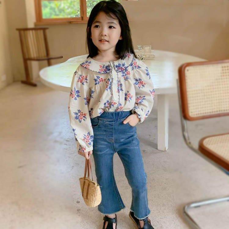 上下セット 女の子 ロングパンツ ジュニア 子供服 カジュアル デニムパンツ おしゃれ 長袖 セットアップ 新品 春秋 ブラウス 可愛い シャツ キッズ 17最新のスタイル