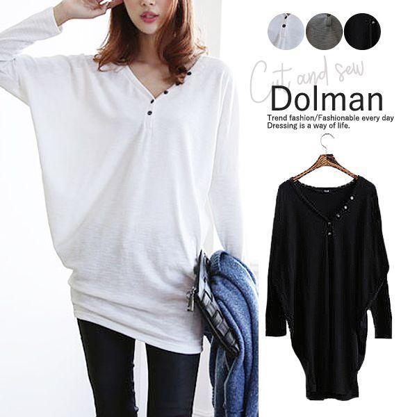 ロンt トップス レディース 長袖 Vネック 春 チュニック カットソー おしゃれ 韓国 無地 白 黒 ドルマンスリーブ ゆったり Tシャツ ゆうパケット T054 Rcl14lc3ir Superopticas Com