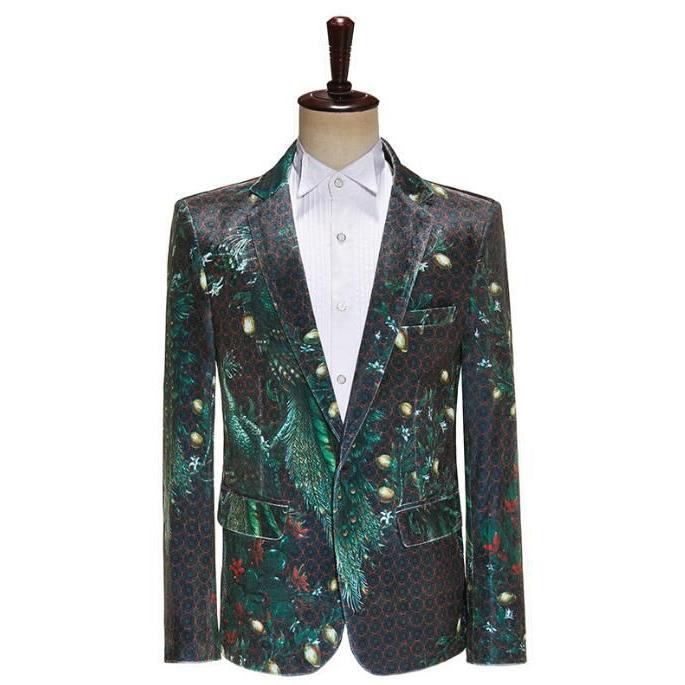 総柄スーツ メンズ舞台衣装 孔雀柄 ジャケット 個性タキシード 男性 舞台演出服 カラオケ DJ バー 結婚式 礼服 撮影 ステージ衣装 パーティー 紳士服 礼服 おし