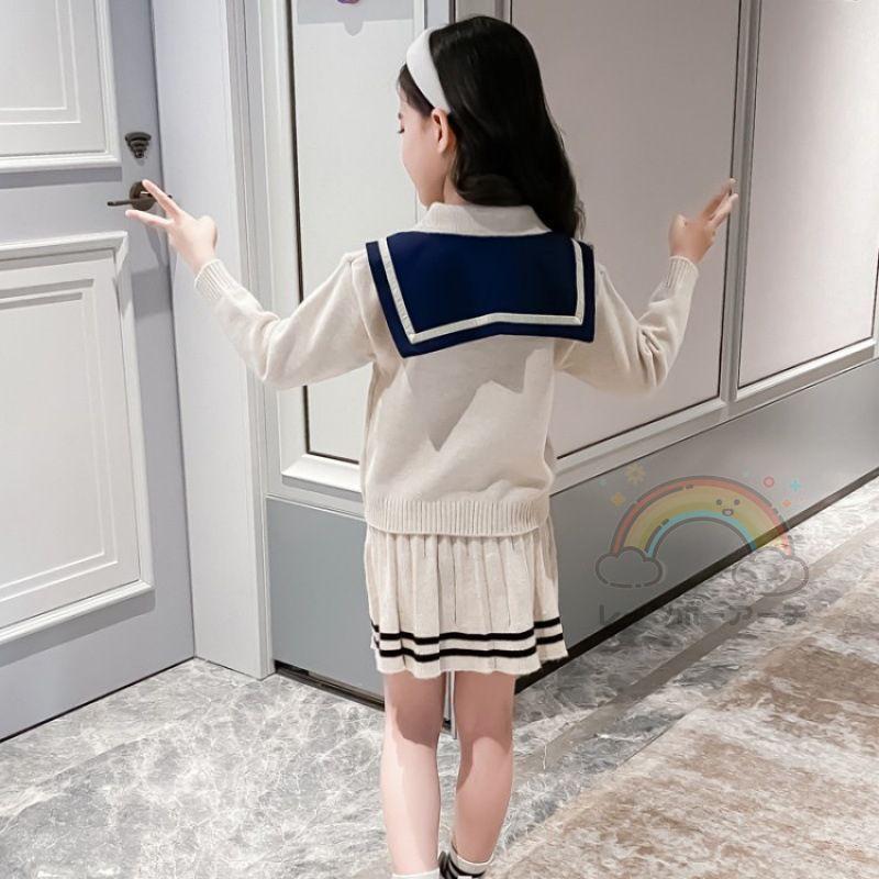 スカート セットアップ 女の子 ニットカーディガン 韓国 2点セット子供服秋服 学院風 オシャレ   キッズ ガールズ ニットカーディガン+ スカート 長袖｜bongsup｜03