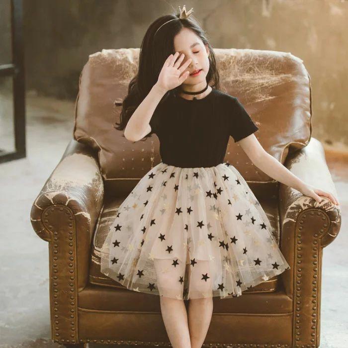 韓国子供服 夏服 ワンピース 女の子 夏服 スター柄 半袖ワンピース  